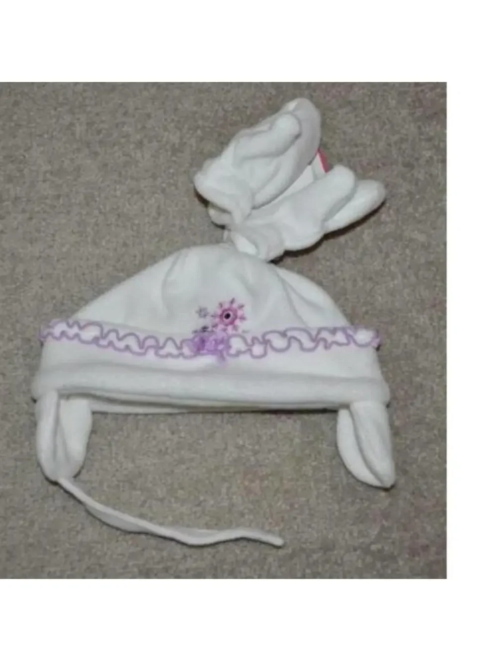 Toddler Girls Carters Winter Hat & Mittens 12/24 Months White Purple Fleece
